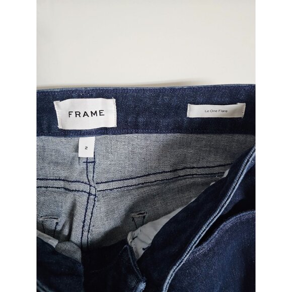 Frame Le One Flare Jean Keller Dark Wash High Rise Split Hems Size 2 - Picture 5 of 7
